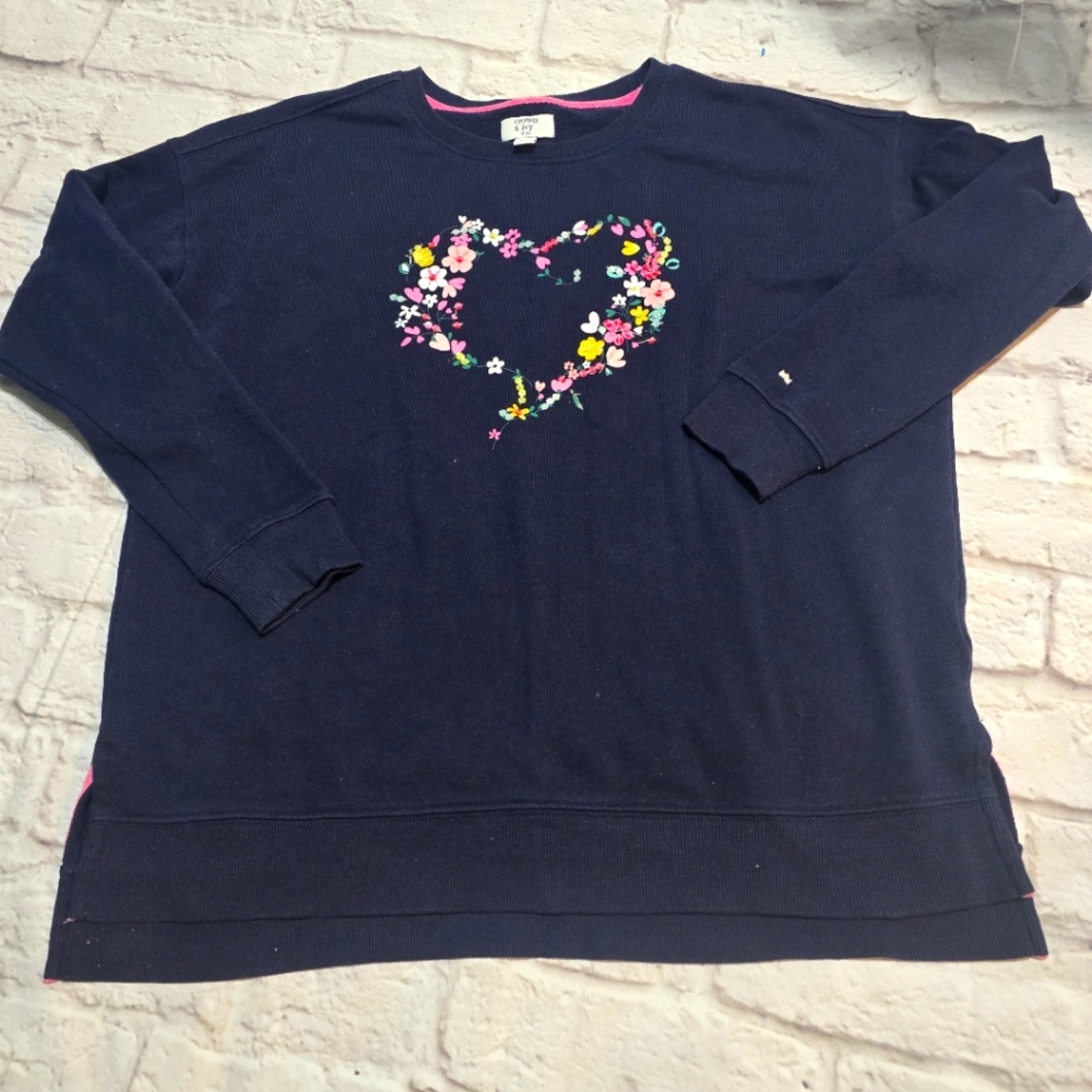 Crown & ivy kids Size 16 Navy Blue Longsleeve floral heart